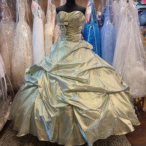 Celadon Green Gold Vintage Fantasy Ballgown